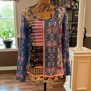 Unique and beautiful blouse with multiple patterns and crochet pieces